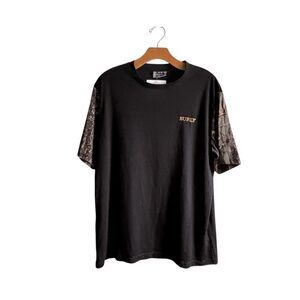 Burly Camo Black Short Sleeve Tee with Stylish Patterned Sleeves Large 10 0516